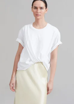 The Frankie Shop 3.1 Phillip Lim Draped T-Shirt Slip Combo Dress White-Butter Multi Hot