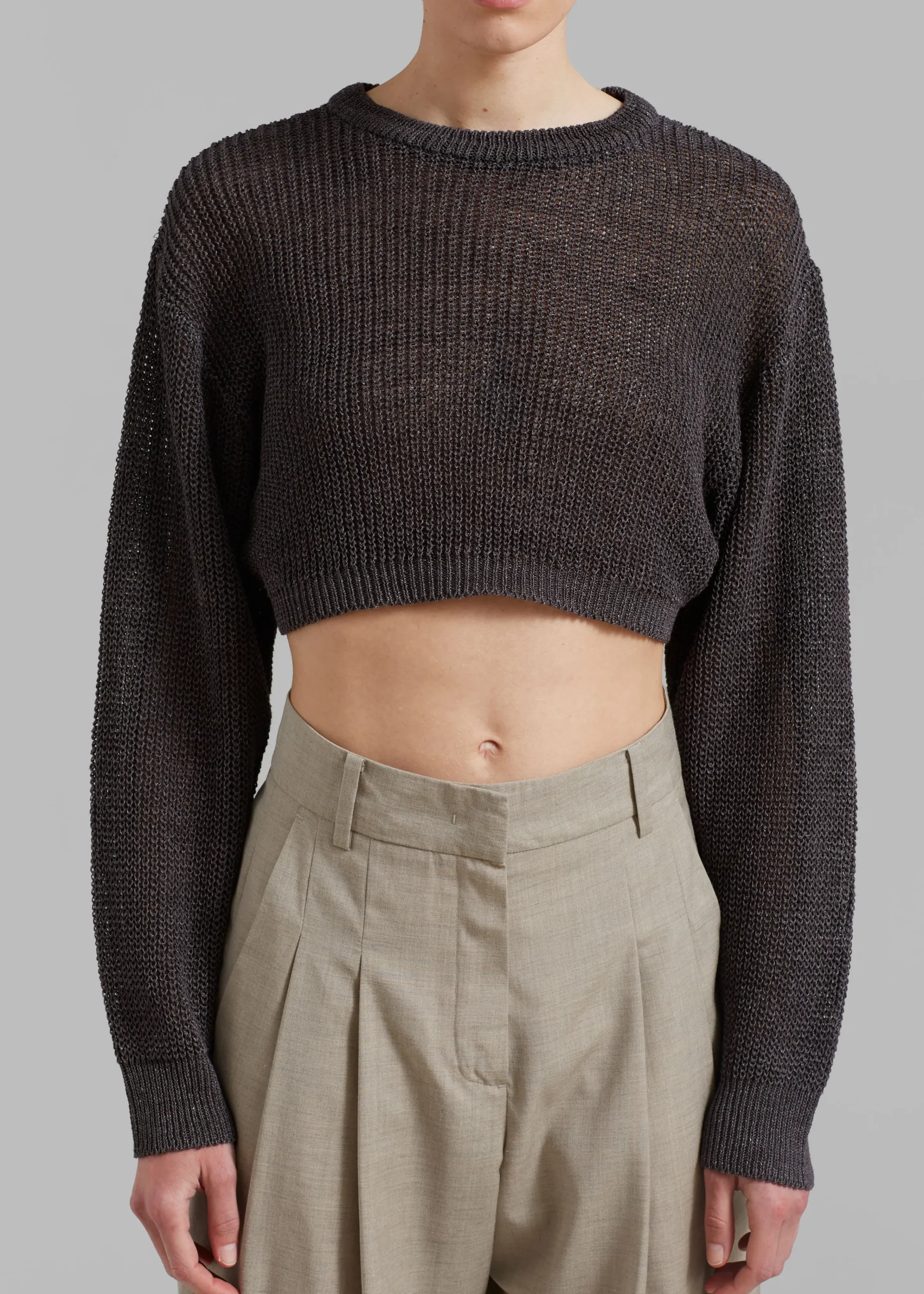 The Frankie Shop Abi Cropped Knit Top Charcoal Outlet