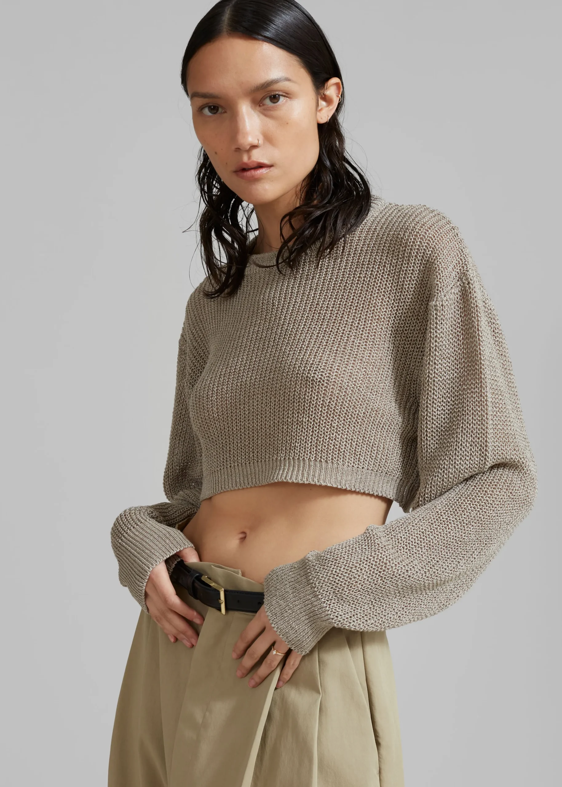 The Frankie Shop Abi Cropped Knit Top Khaki Discount