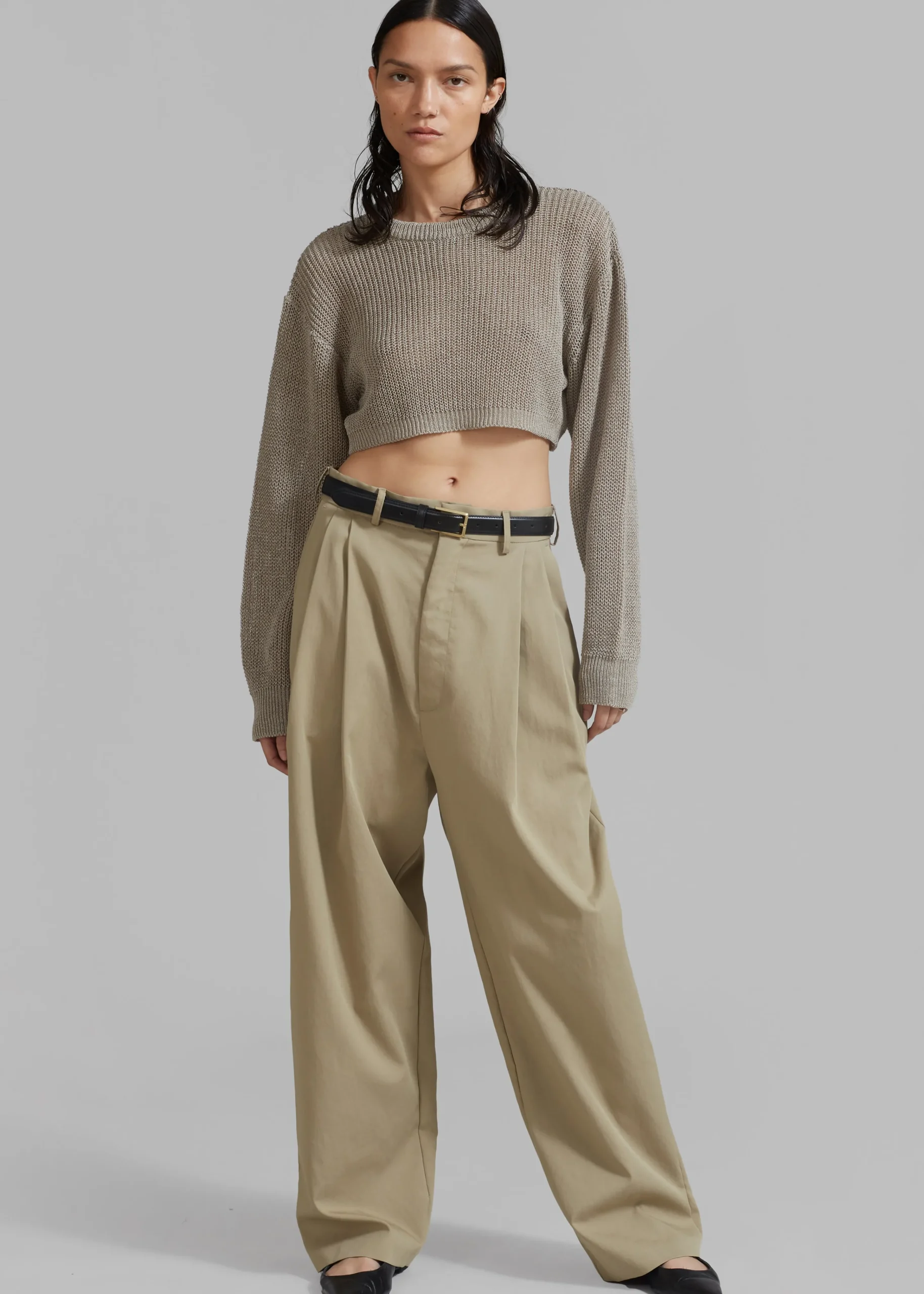 The Frankie Shop Abi Cropped Knit Top Khaki Discount
