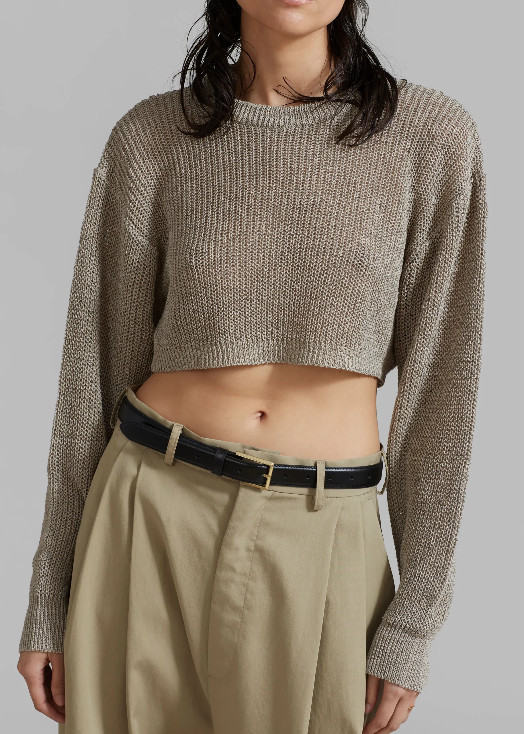 The Frankie Shop Abi Cropped Knit Top Khaki Discount