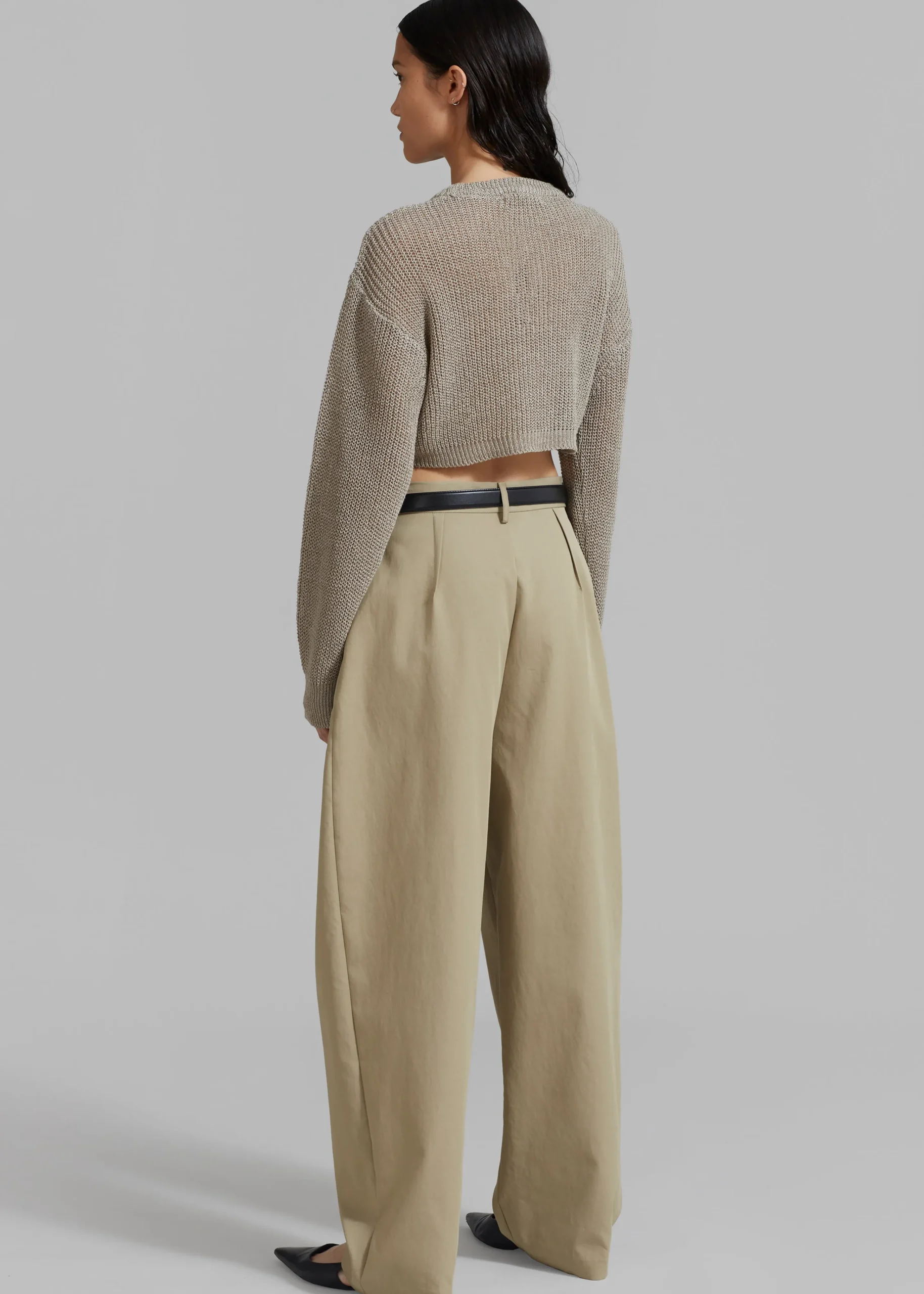 The Frankie Shop Abi Cropped Knit Top Khaki Discount