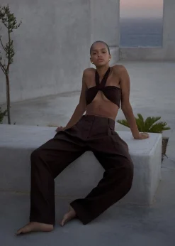 The Frankie Shop Aexae Wrap Tie Swim Top Brown Best