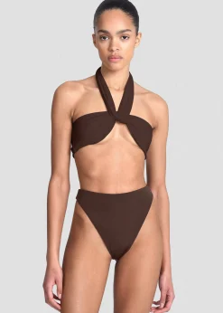 The Frankie Shop Aexae Wrap Tie Swim Top Brown Best
