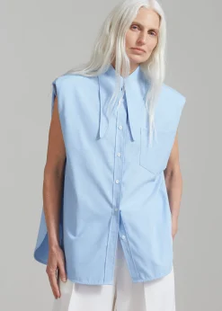The Frankie Shop Aiden Long Collar Shirt Light Blue New