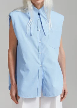 The Frankie Shop Aiden Long Collar Shirt Light Blue New