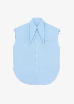 The Frankie Shop Aiden Long Collar Shirt Light Blue New