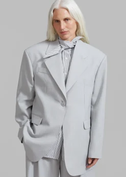 The Frankie Shop Aiden Long Collar Shirt Grey Stripe New