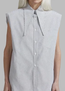 The Frankie Shop Aiden Long Collar Shirt Grey Stripe New