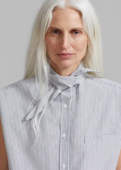The Frankie Shop Aiden Long Collar Shirt Grey Stripe New