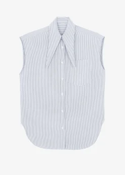 The Frankie Shop Aiden Long Collar Shirt Grey Stripe New