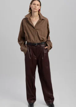 The Frankie Shop Anette Striped Shirt Brown New