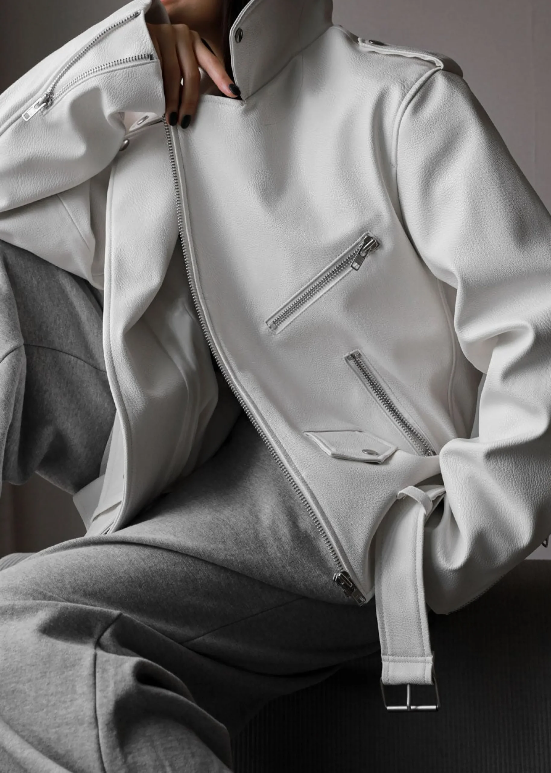 The Frankie Shop Aria Faux Leather Jacket White Sale