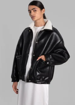The Frankie Shop Arin Faux Leather Jacket Black Sale
