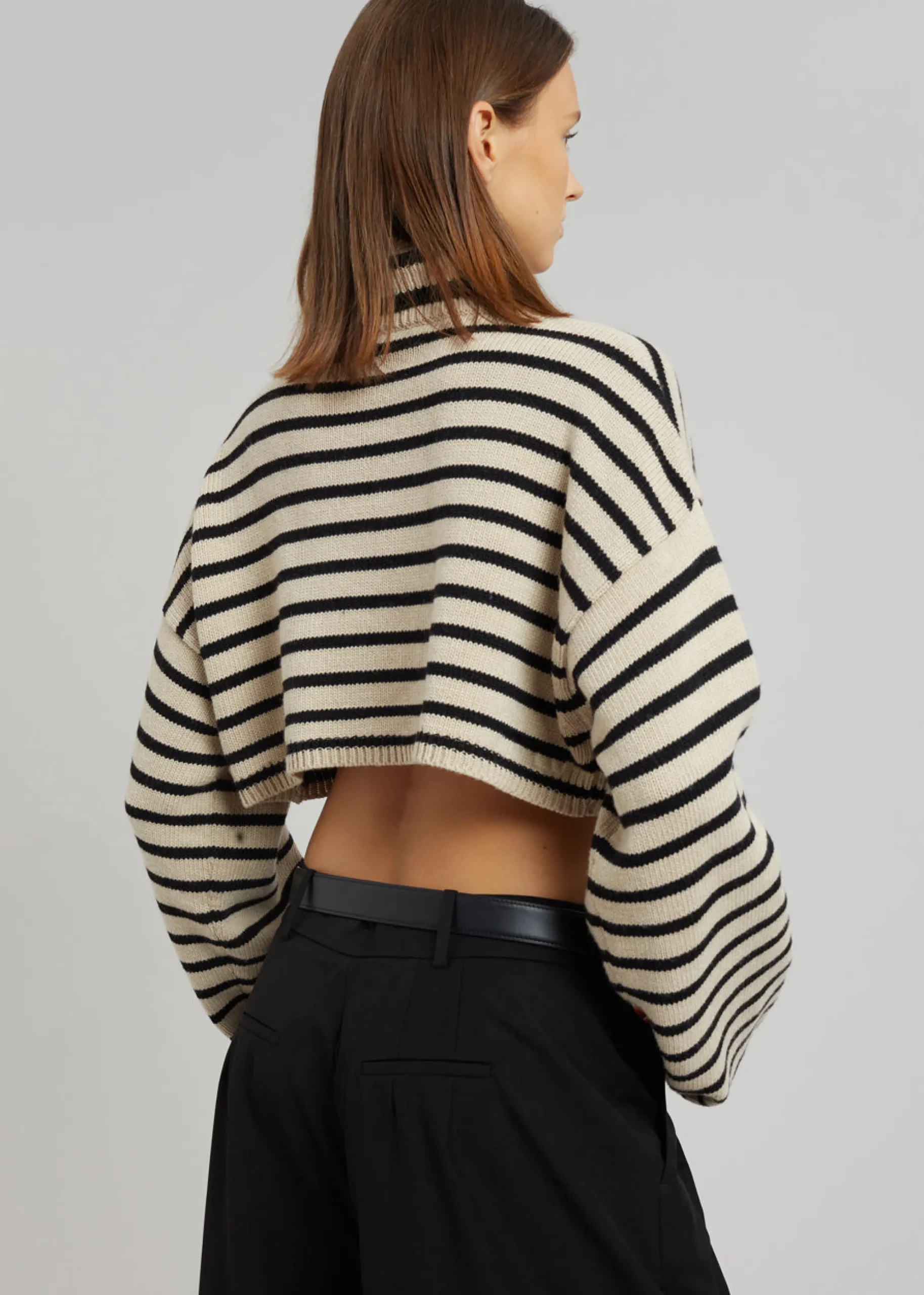 The Frankie Shop Athina Cropped Turtleneck Sweater Beige Stripe Discount