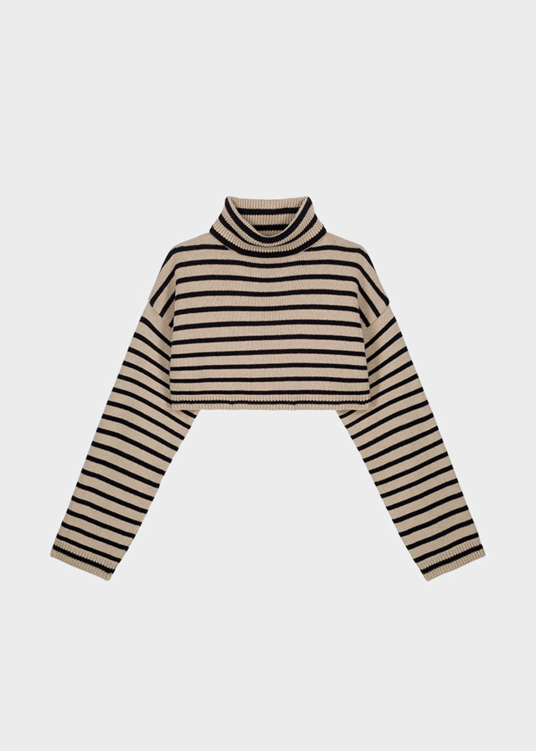 The Frankie Shop Athina Cropped Turtleneck Sweater Beige Stripe Discount