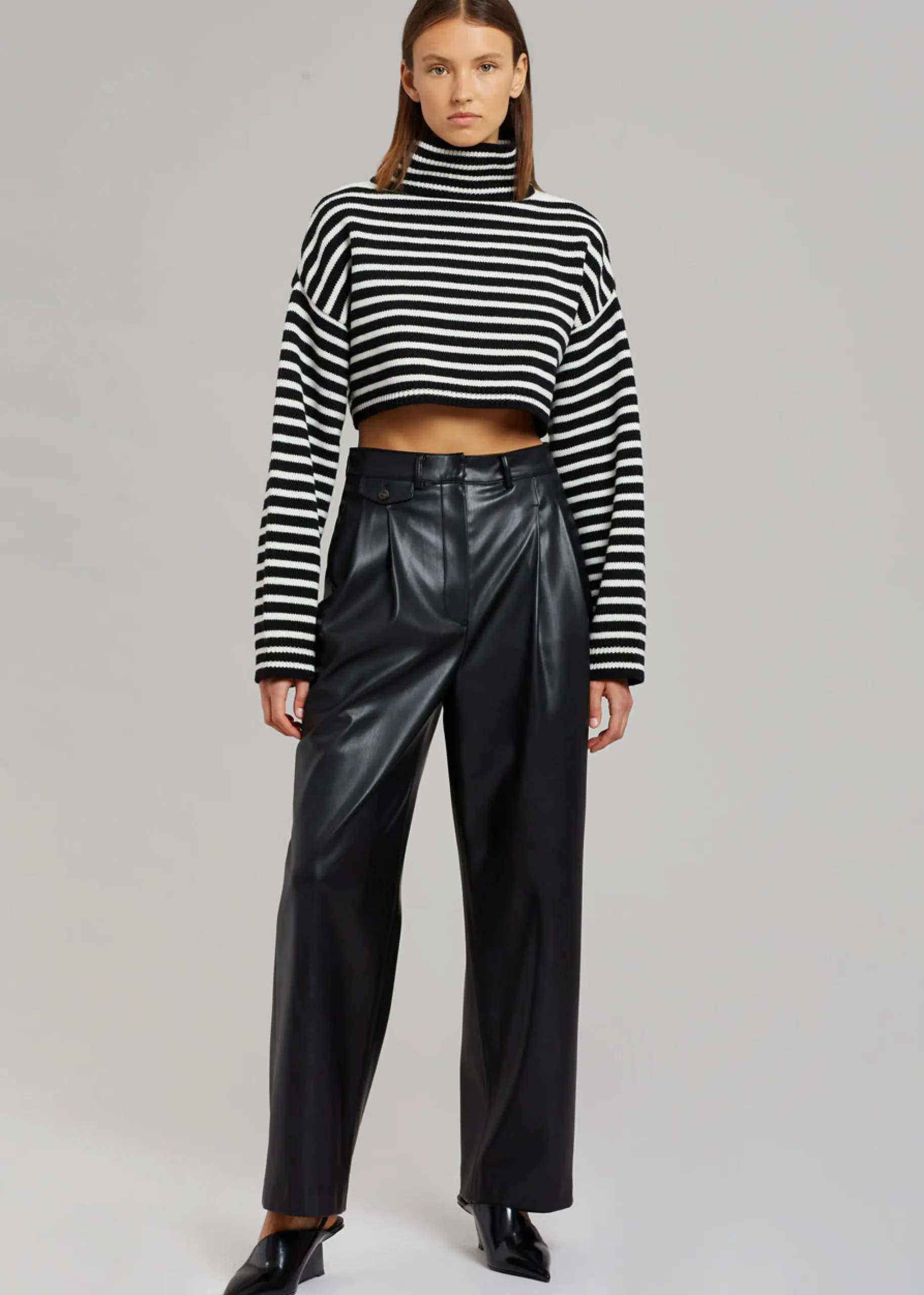 The Frankie Shop Athina Cropped Turtleneck Sweater Black Stripe