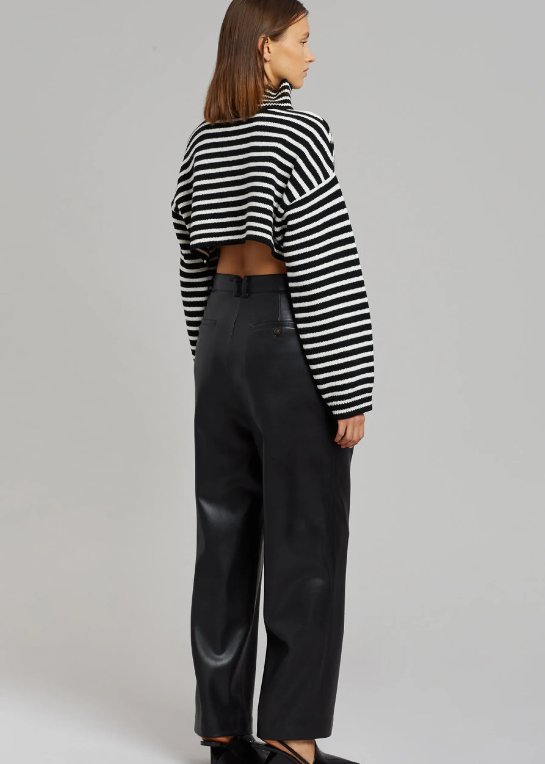 The Frankie Shop Athina Cropped Turtleneck Sweater Black Stripe