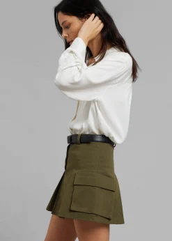 The Frankie Shop Audrey Cargo Pleated Miniskirt Olive Discount