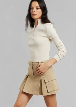 The Frankie Shop Audrey Cargo Pleated Miniskirt Tan Hot