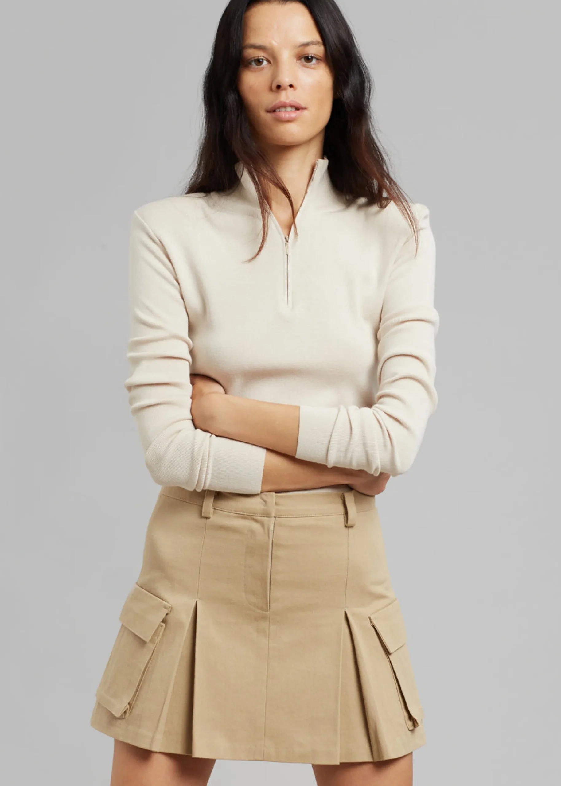 The Frankie Shop Audrey Cargo Pleated Miniskirt Tan Hot