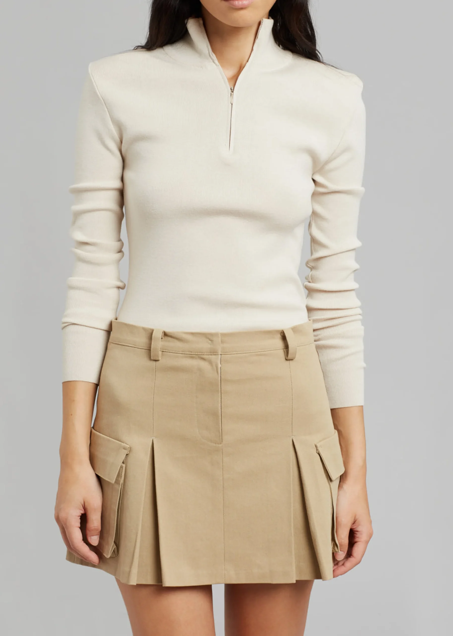The Frankie Shop Audrey Cargo Pleated Miniskirt Tan Hot