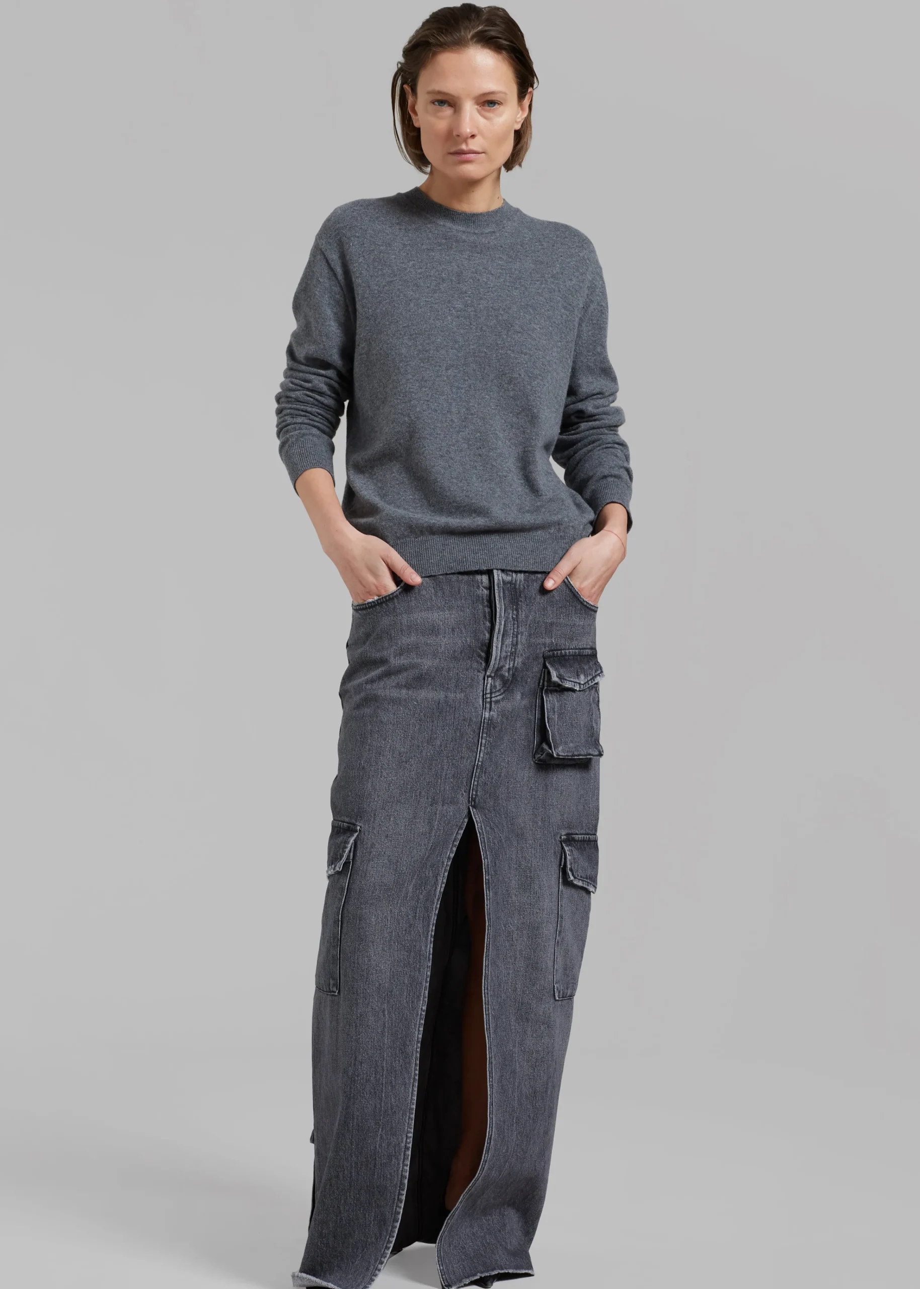 The Frankie Shop Aurora Wool Blend Knit Sweater Grey