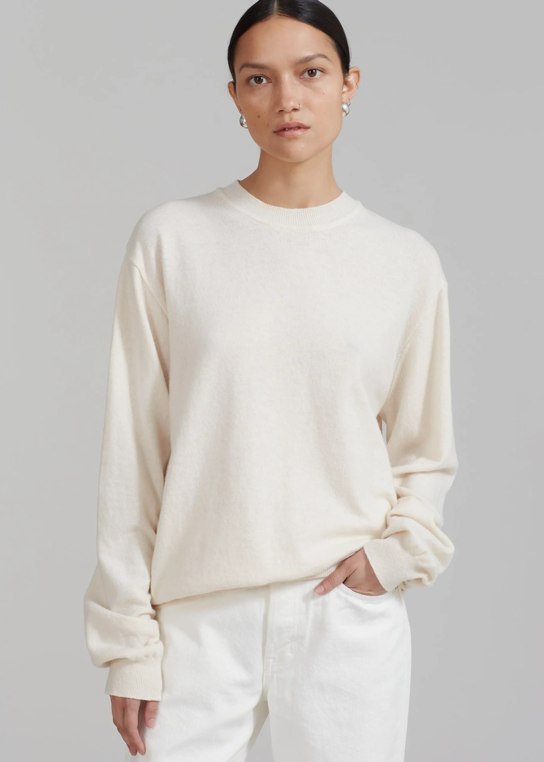 The Frankie Shop Aurora Wool Blend Knit Sweater Cream Hot