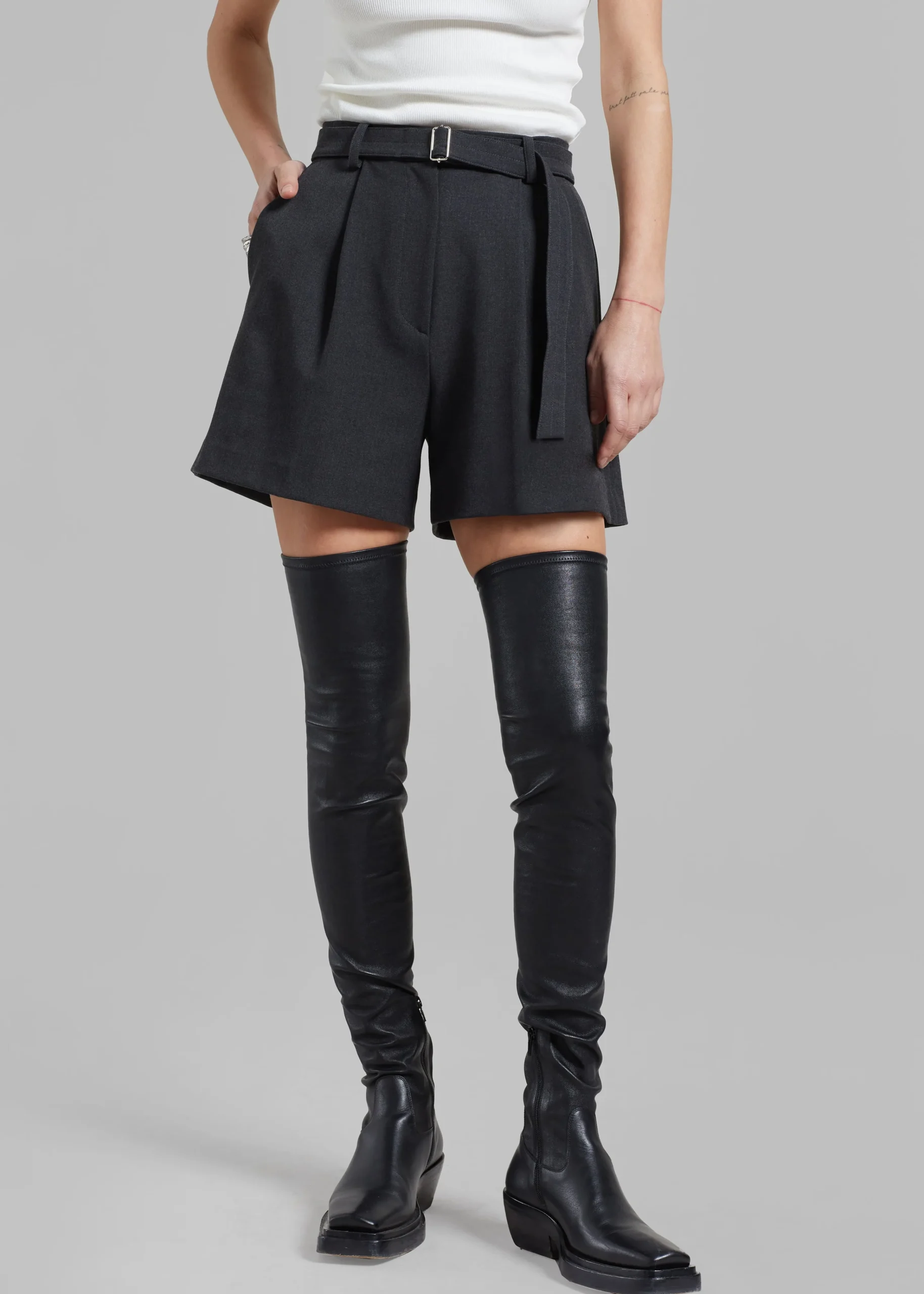 The Frankie Shop Avalon Belted Shorts Charcoal Outlet