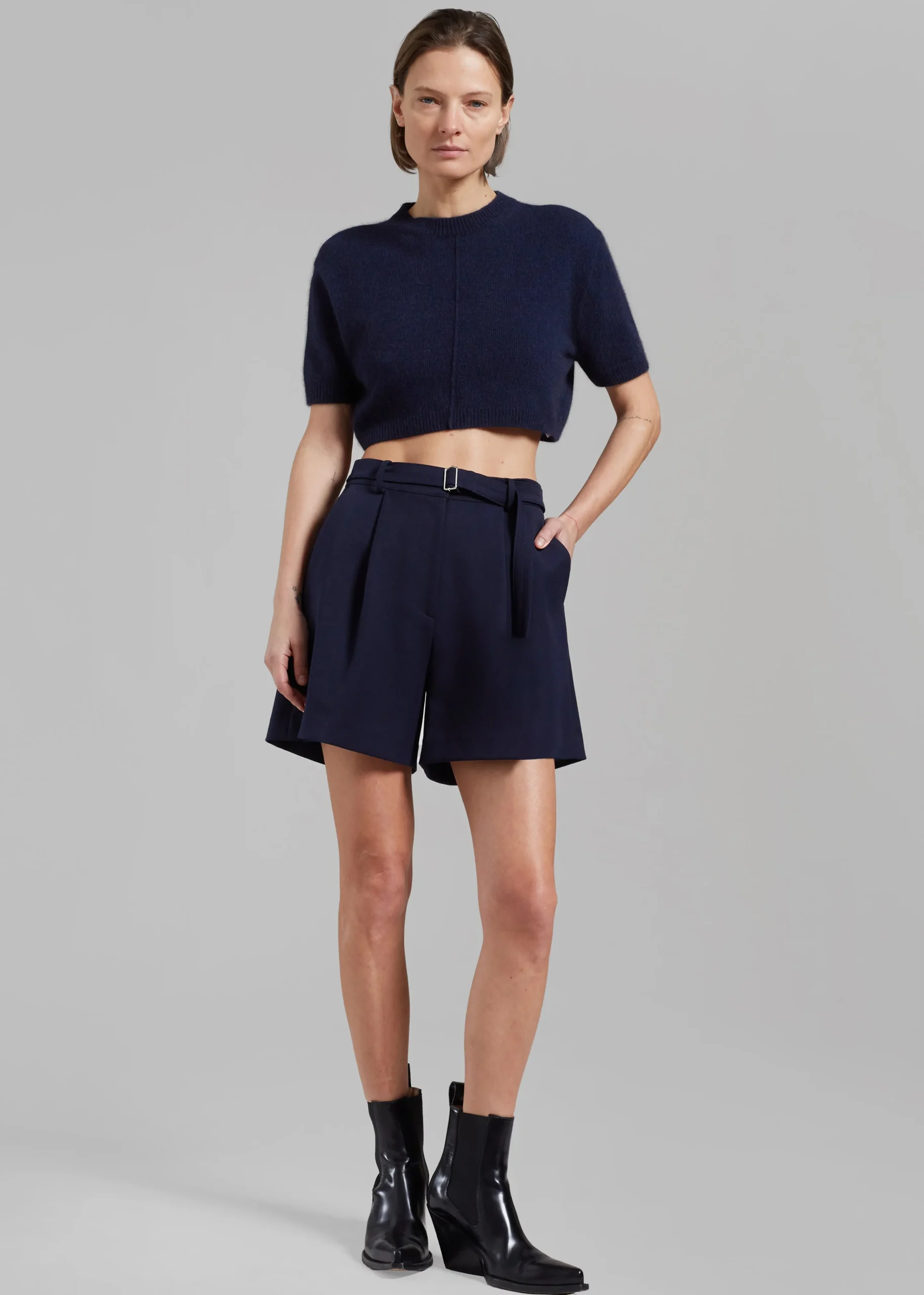 The Frankie Shop Avalon Belted Shorts Navy Online