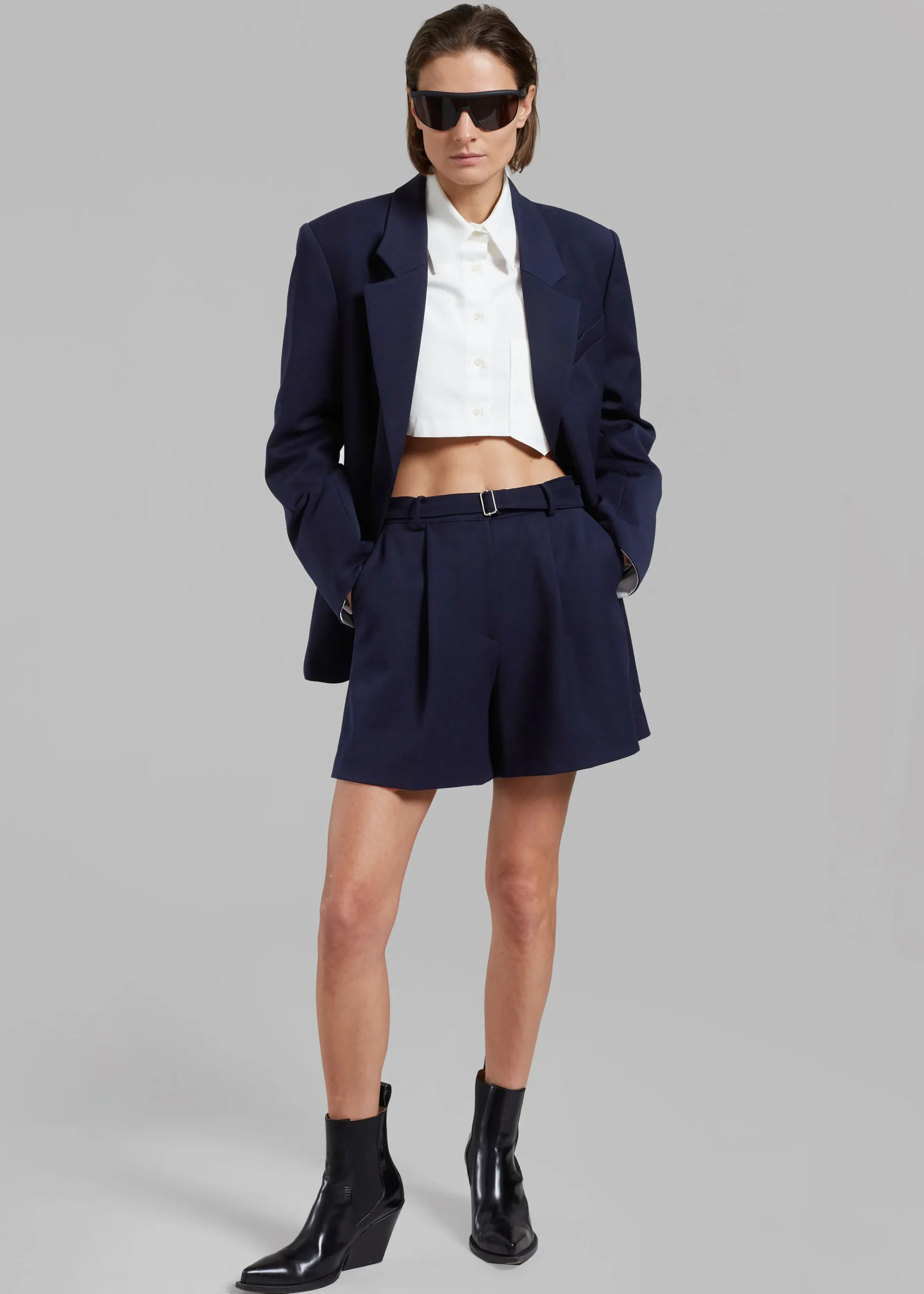 The Frankie Shop Avalon Belted Shorts Navy Online