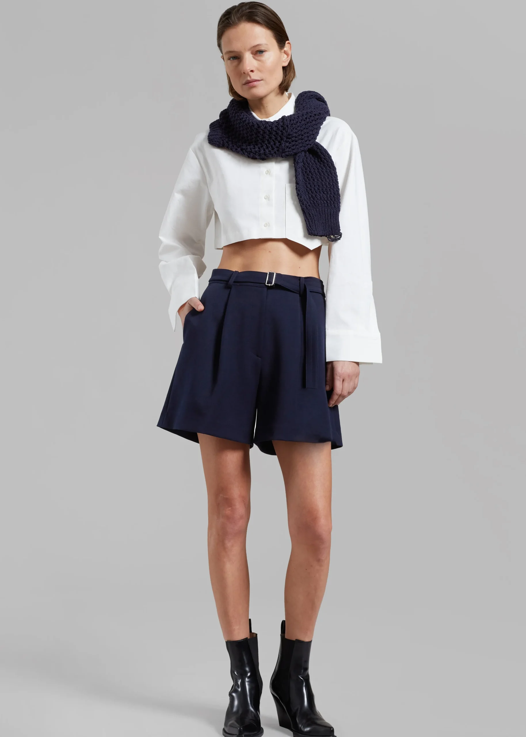 The Frankie Shop Avalon Belted Shorts Navy Online