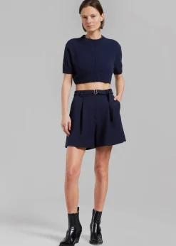The Frankie Shop Avalon Belted Shorts Navy Online