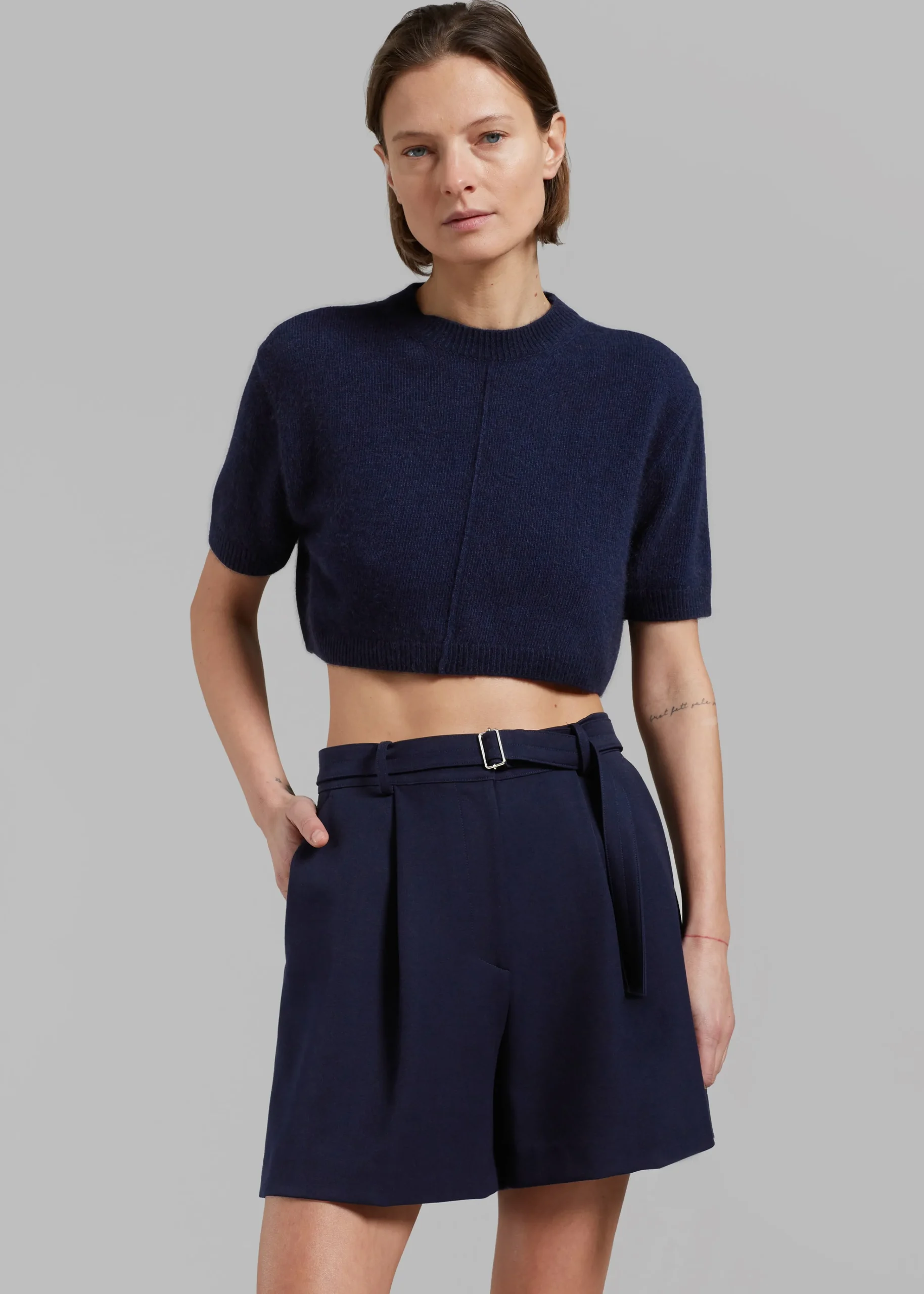 The Frankie Shop Avalon Belted Shorts Navy Online