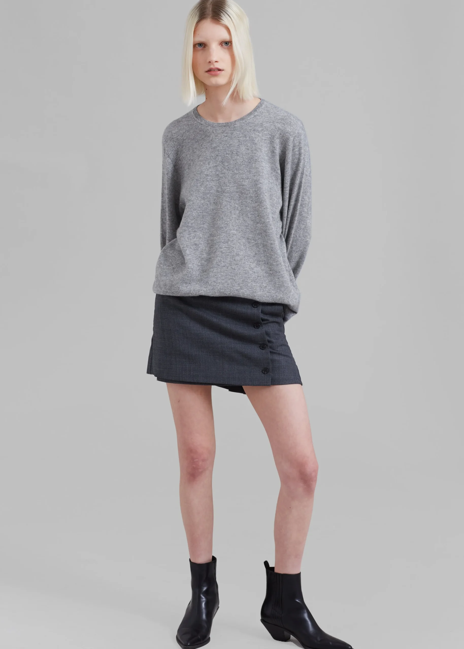The Frankie Shop Bangor Roundneck Knit Top Grey Clearance
