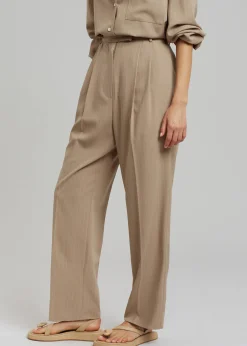The Frankie Shop Bea Fluid Pinstripe Suit Pants Camel Hot
