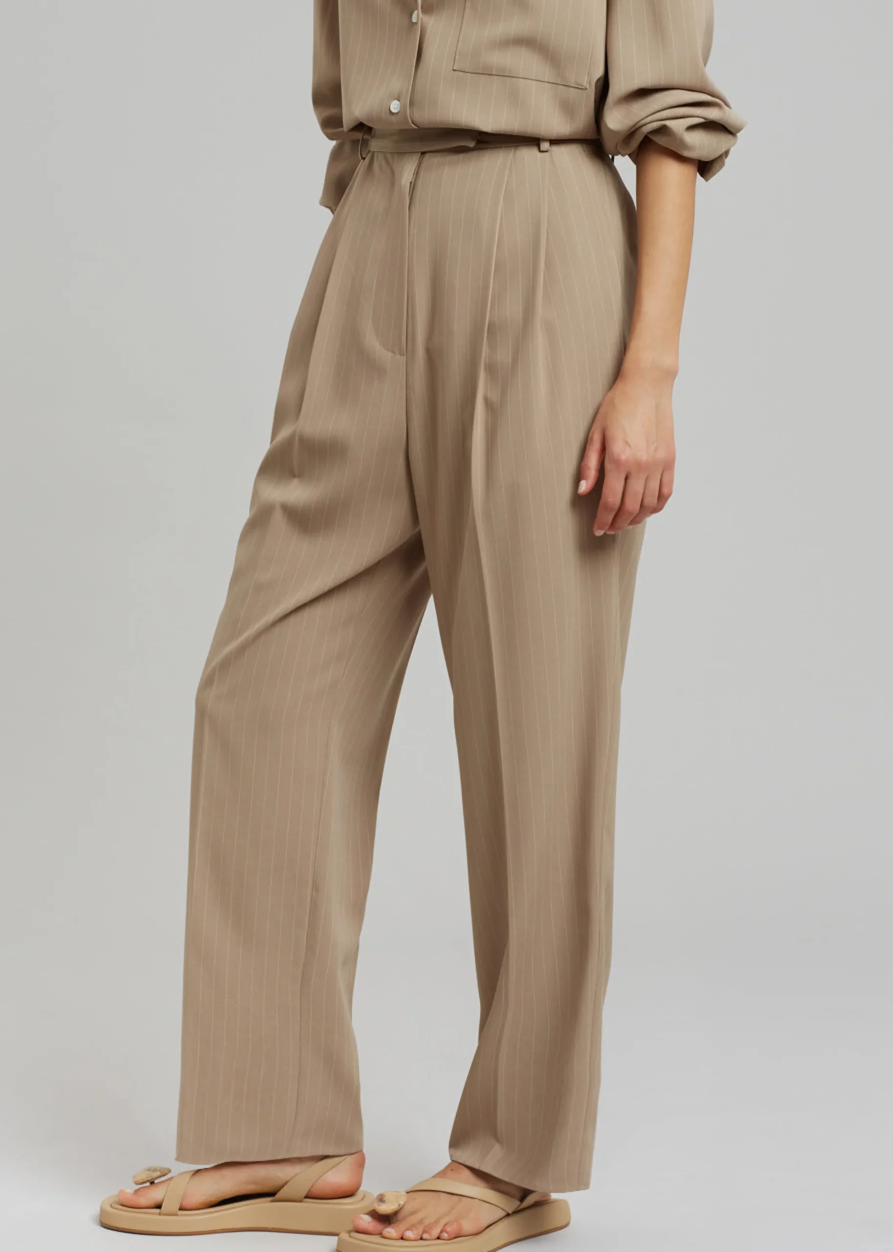 The Frankie Shop Bea Fluid Pinstripe Suit Pants Camel Hot