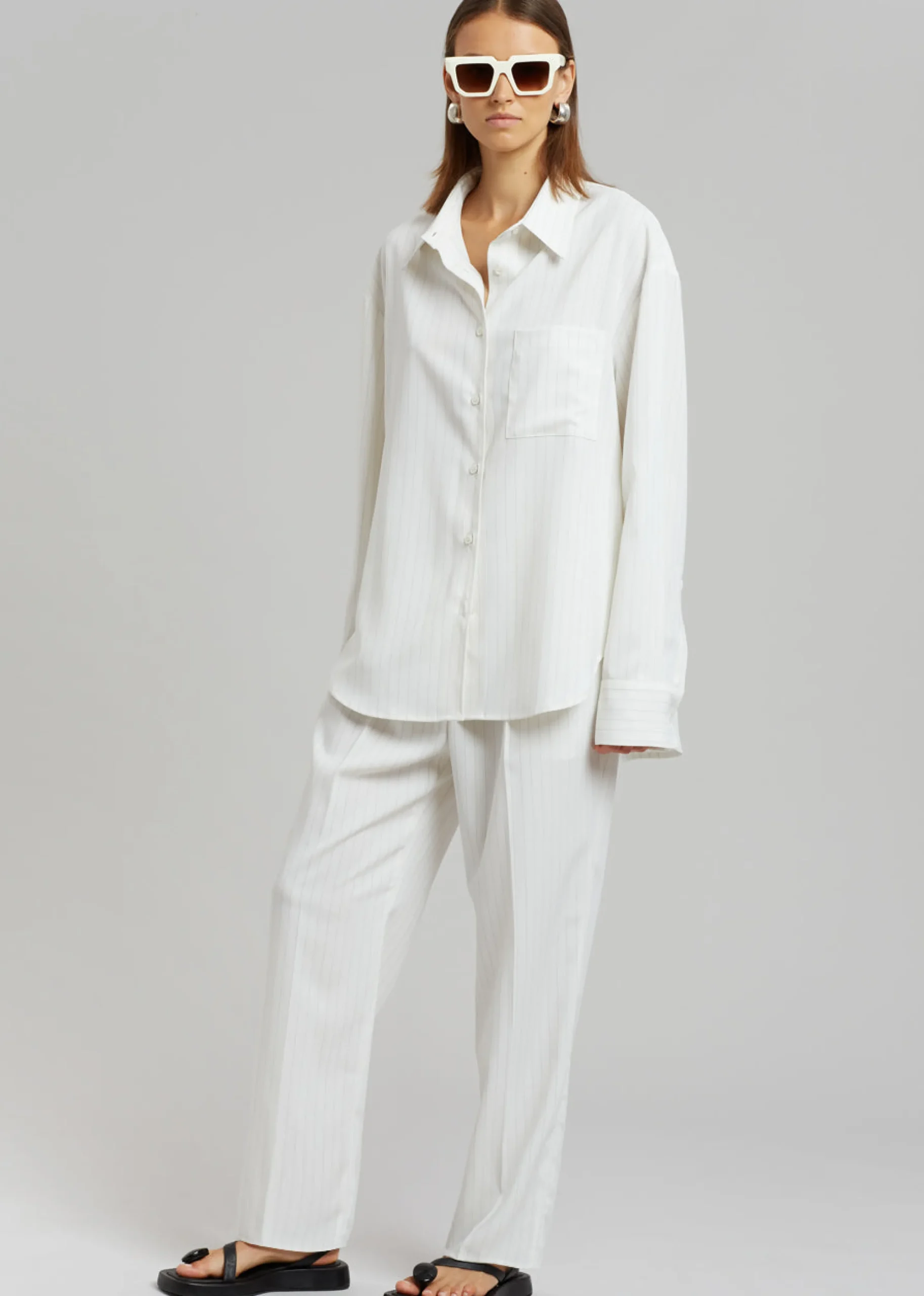 The Frankie Shop Bea Fluid Pinstripe Suit Pants Off White Online