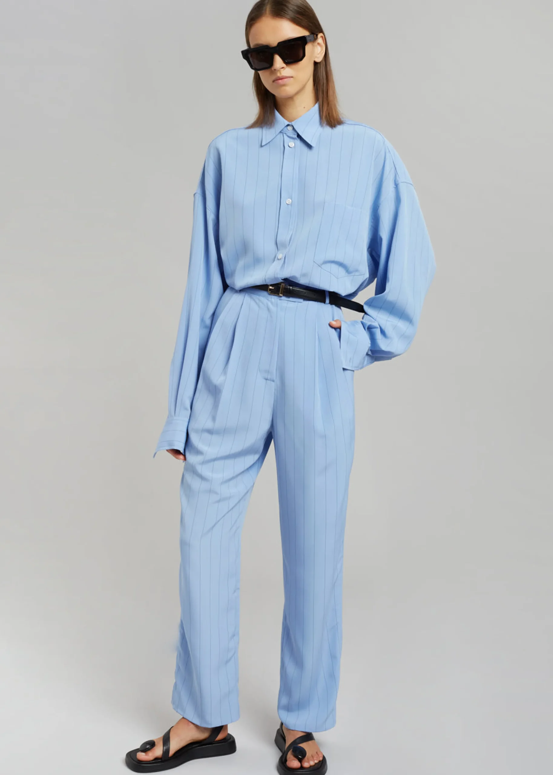 The Frankie Shop Bea Fluid Stripe Suit Pants Powder Blue Outlet