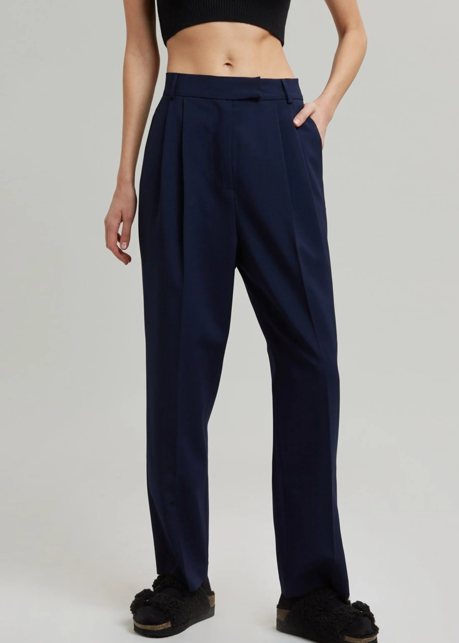 The Frankie Shop Bea Pleated Suit Pants Midnight Blue Sale
