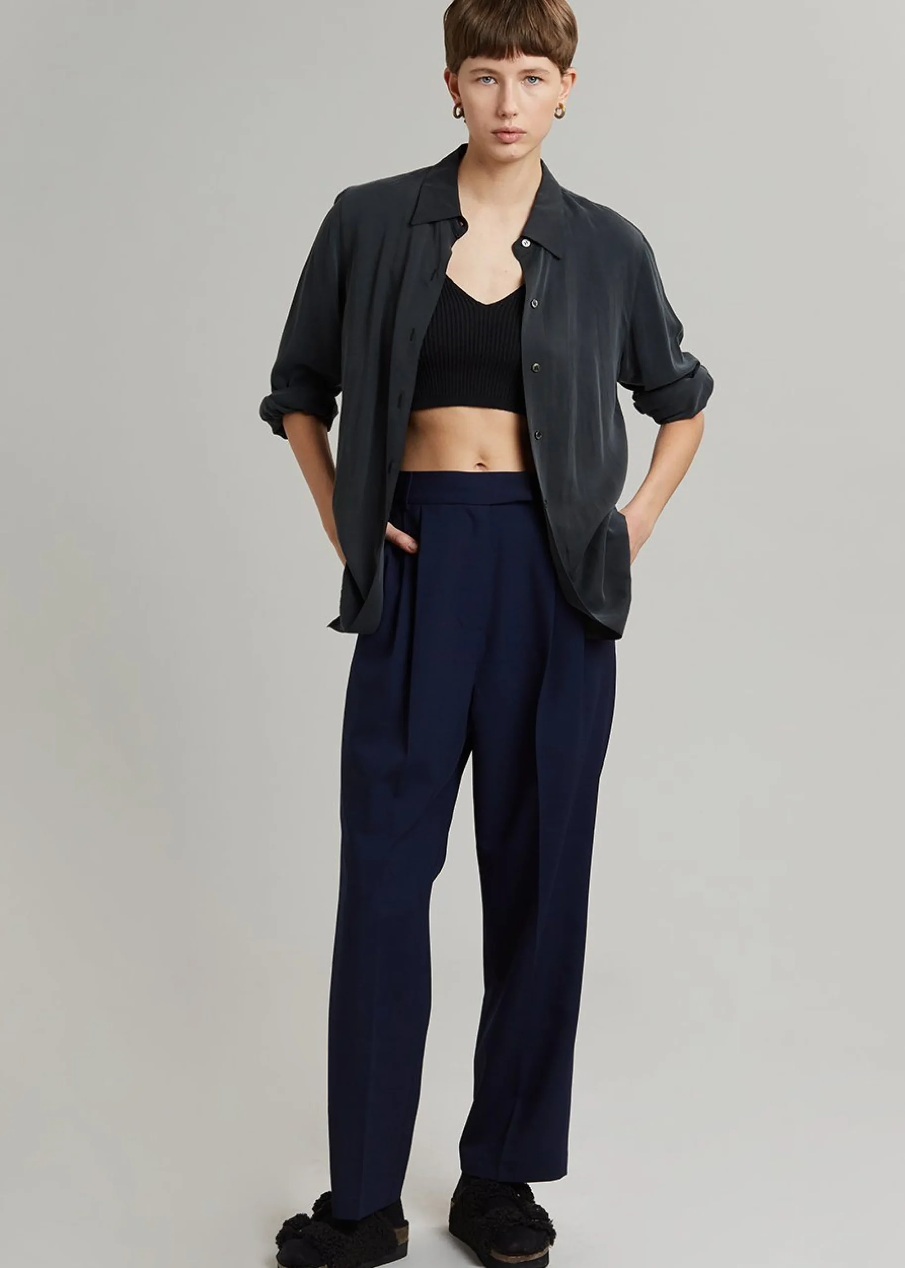 The Frankie Shop Bea Pleated Suit Pants Midnight Blue Sale