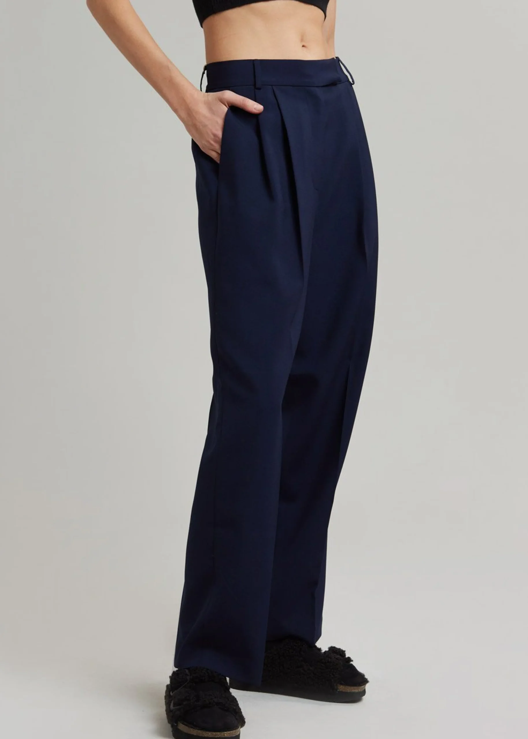 The Frankie Shop Bea Pleated Suit Pants Midnight Blue Sale