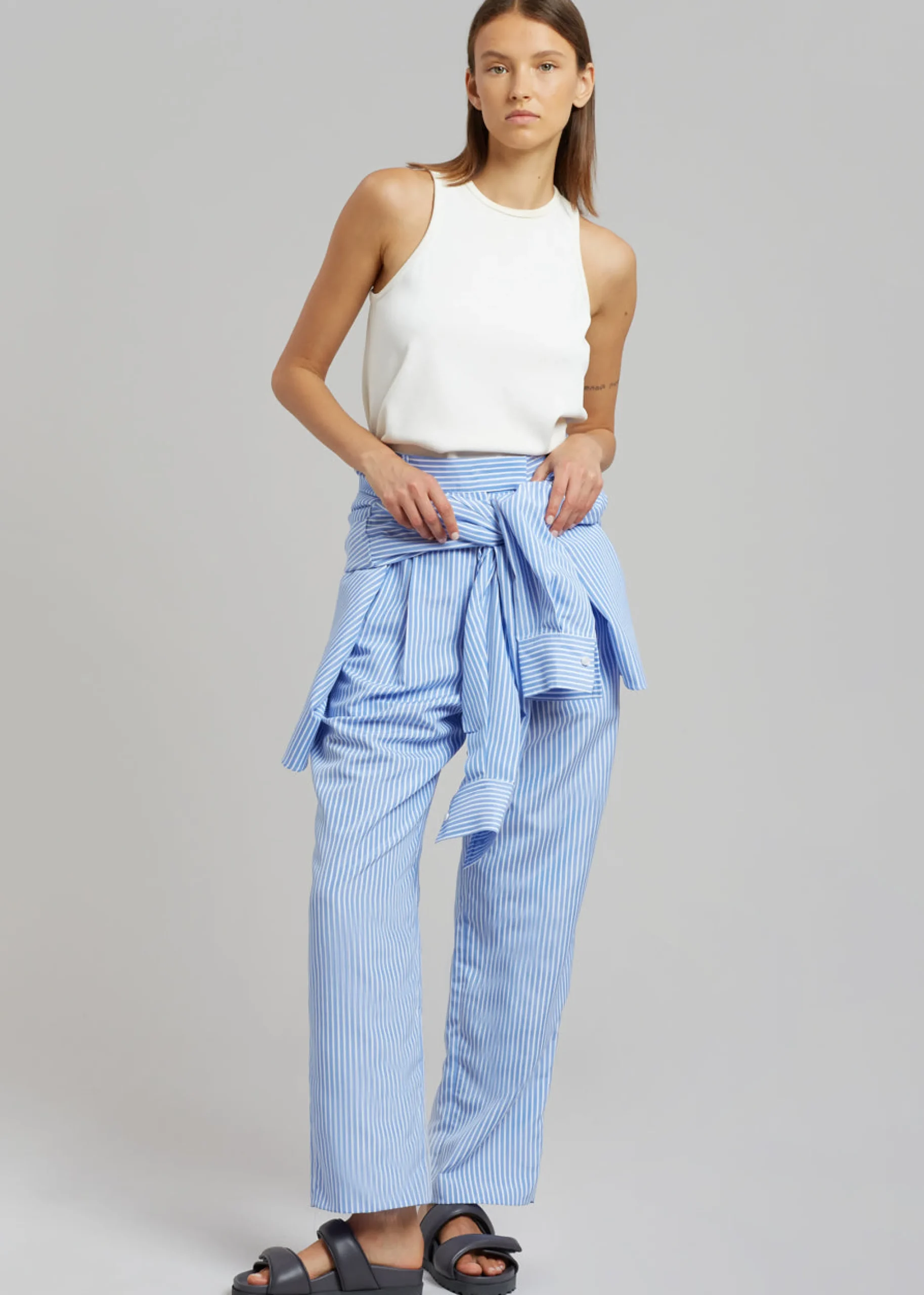The Frankie Shop Bea Stripe Suit Pants White/Light Blue New
