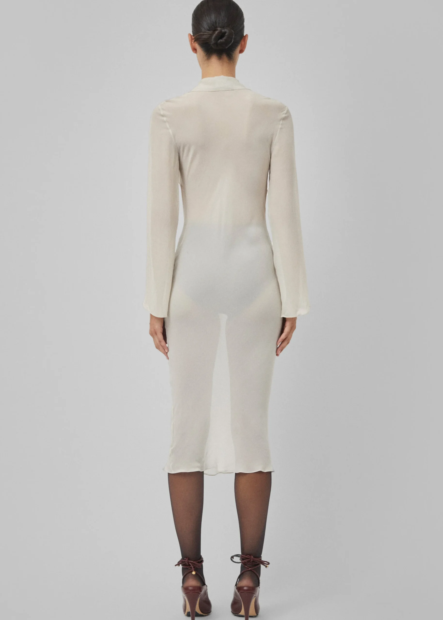 The Frankie Shop Beare Park Silk Georgette Tie Blouse Dress Powder Online