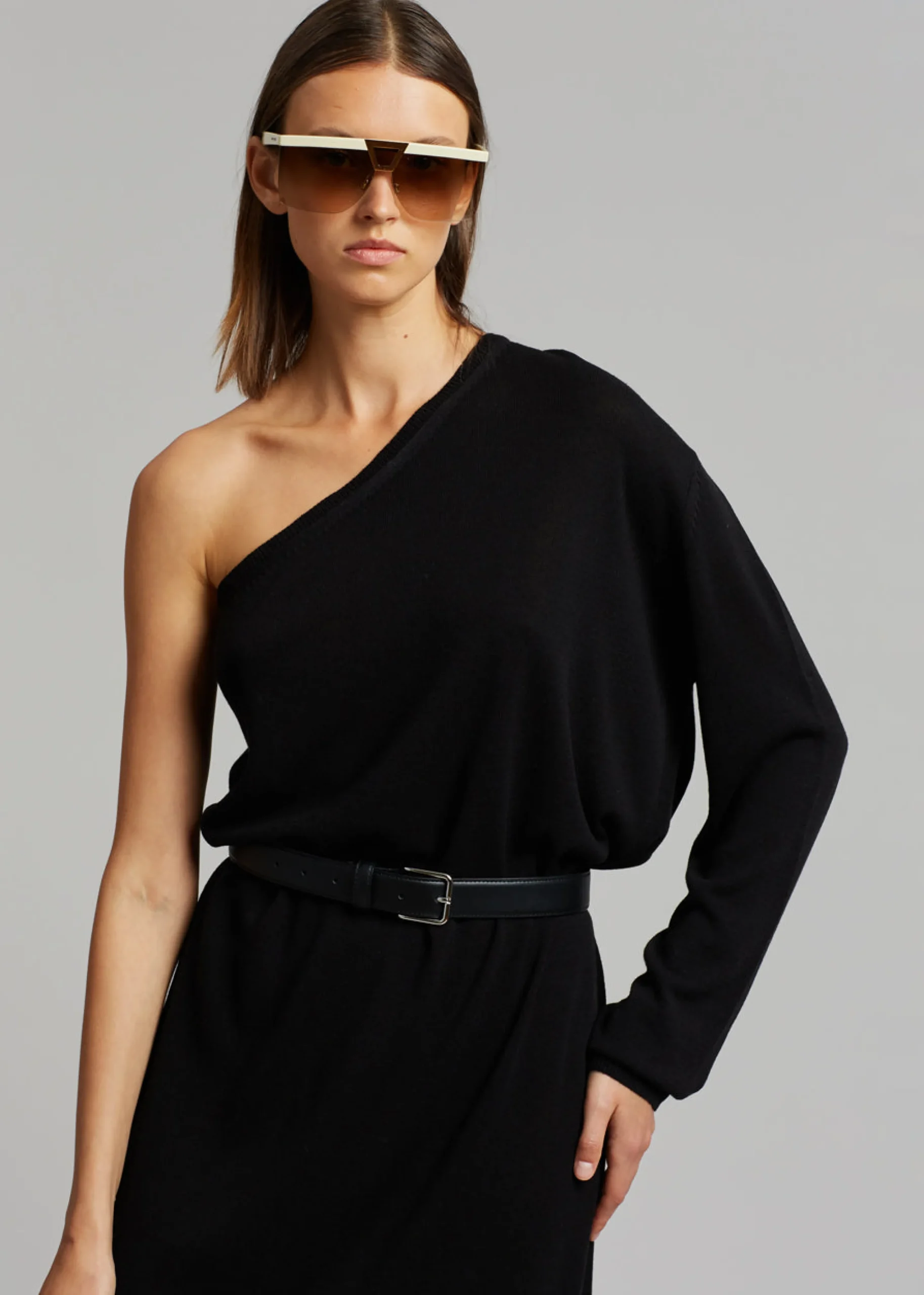 The Frankie Shop Bianca One Shoulder Loose Knit Top Black Clearance