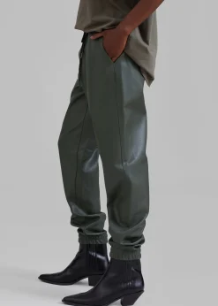 The Frankie Shop Brighton Faux Leather Joggers Olive Discount