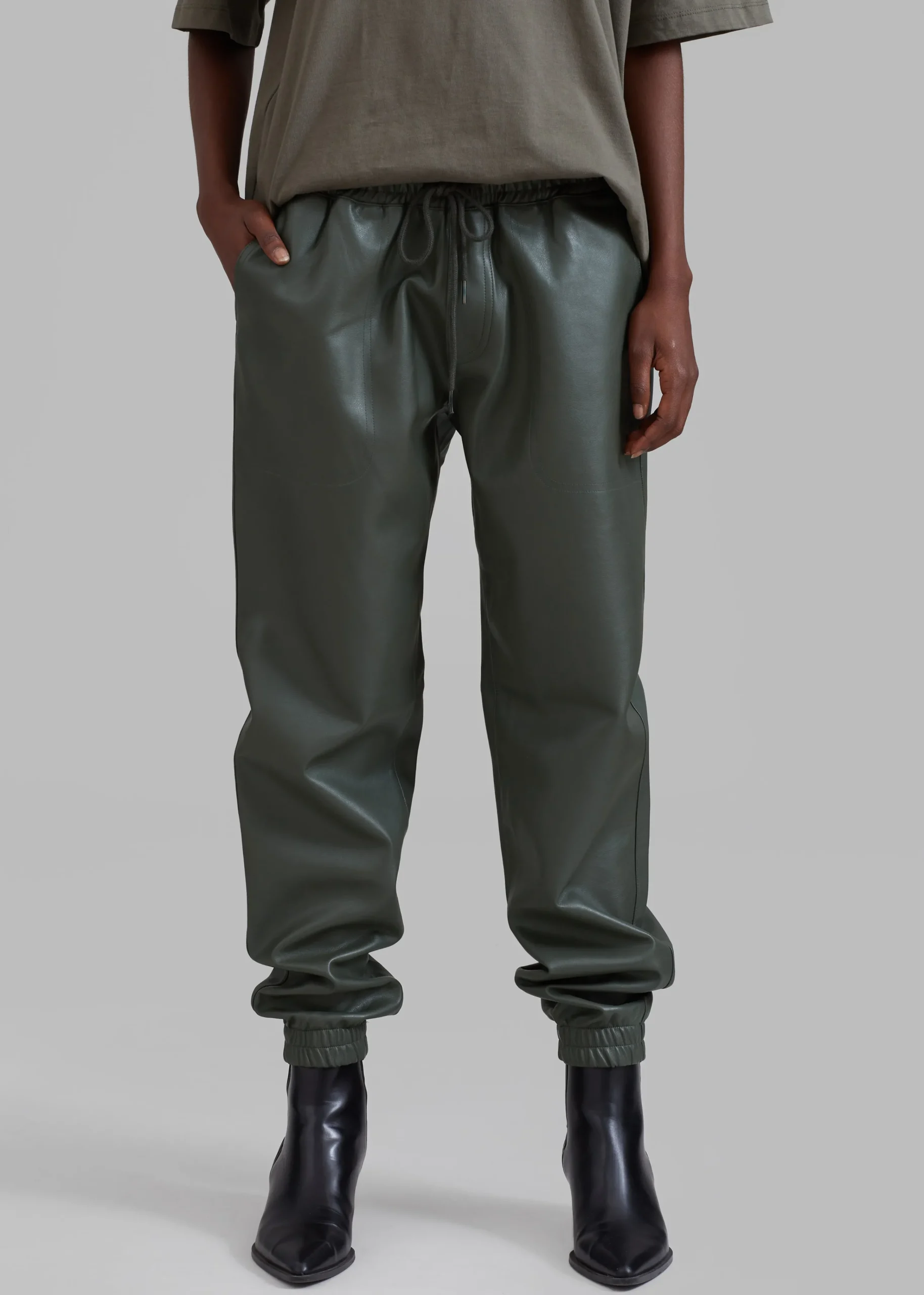 The Frankie Shop Brighton Faux Leather Joggers Olive Discount