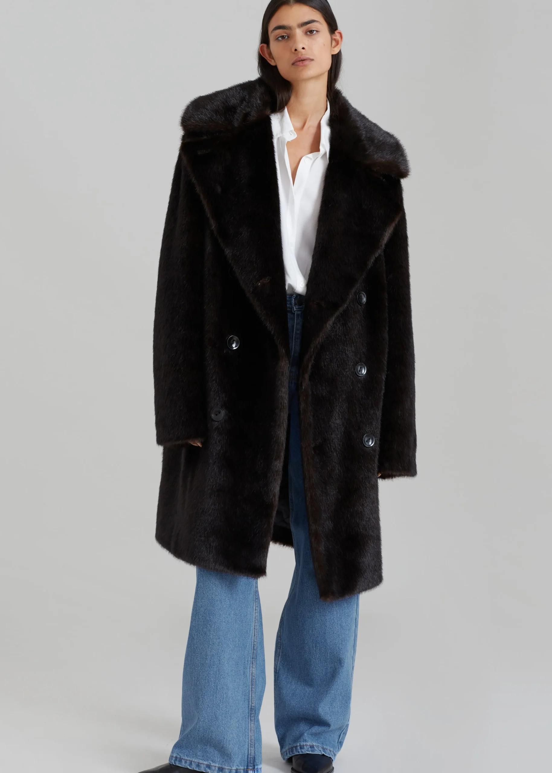 The Frankie Shop Brooke Faux Fur Coat Dark Espresso Online