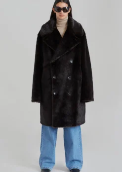 The Frankie Shop Brooke Faux Fur Coat Dark Espresso Online