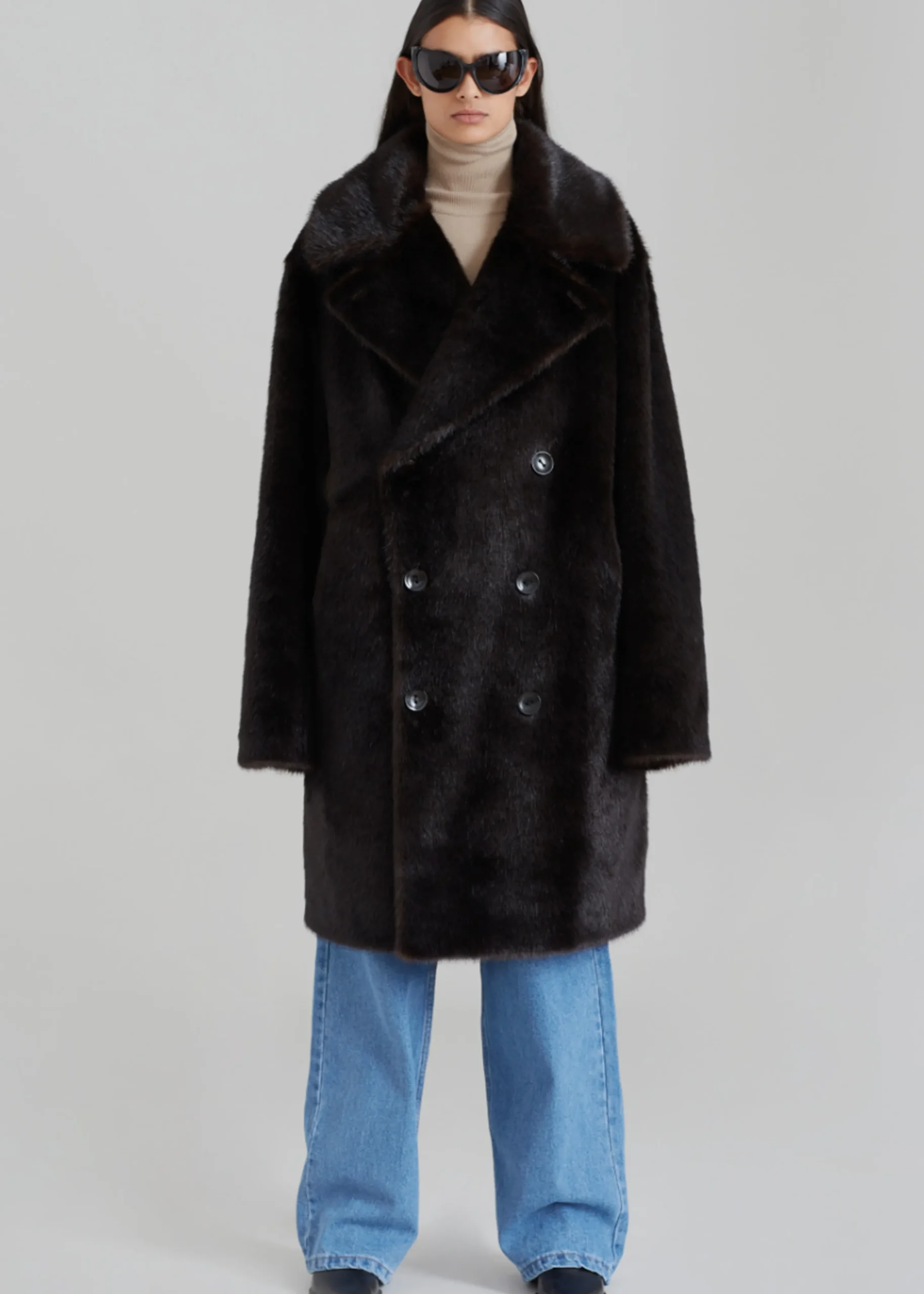 The Frankie Shop Brooke Faux Fur Coat Dark Espresso Online